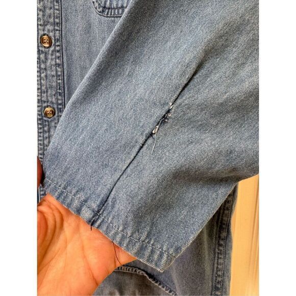 L.A.T Sport women’s M New Mexico Senior Olympics blue denim 100% cotton button u - Picture 6 of 6